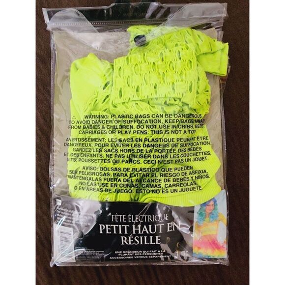 Neon Fishnet Crop Top Shirt Laser Cut 80s Electronica Costume Novelty Club Dance - Picture 4 of 5